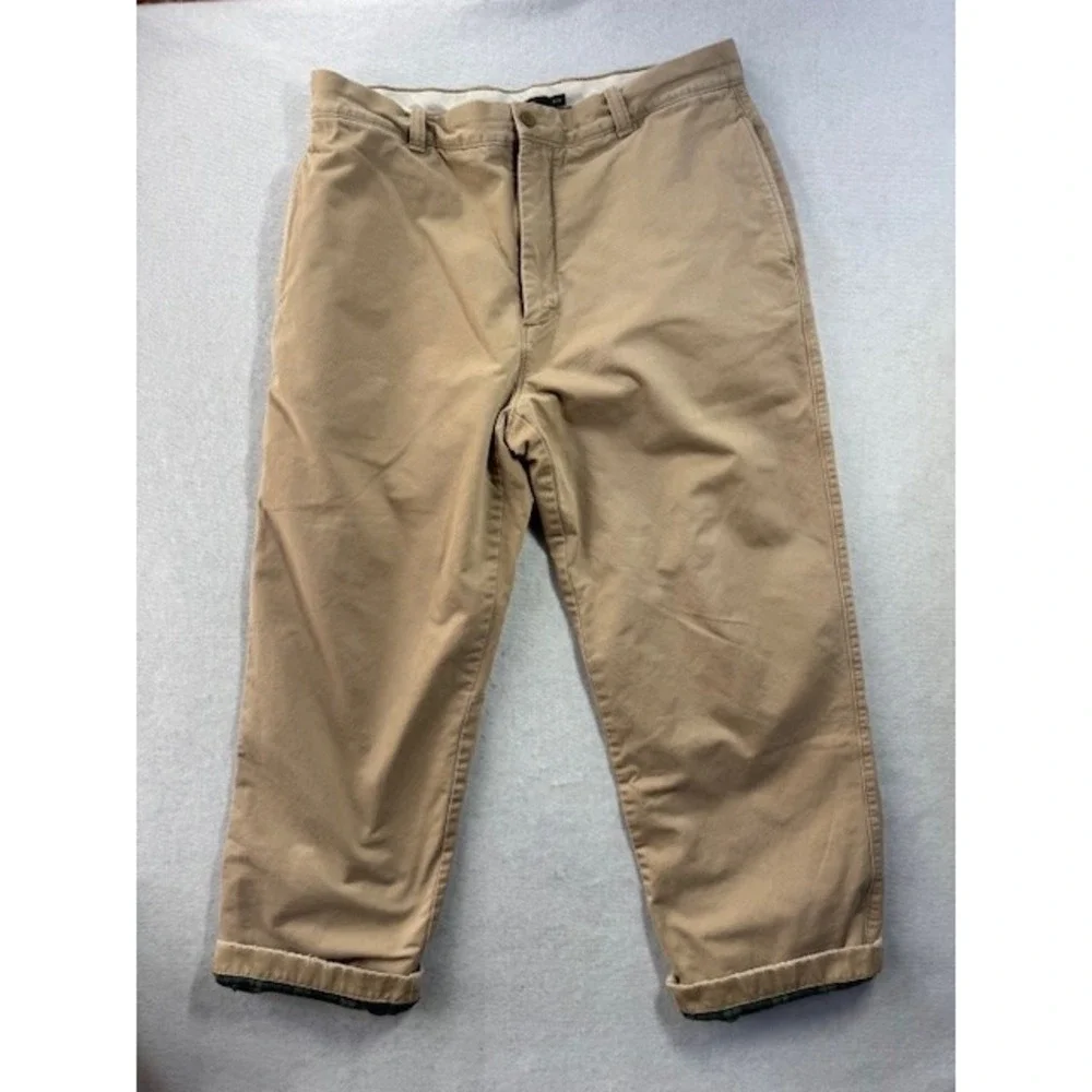 VTG J Crew Mens 36 x 30 Flannel Lined Khaki Chino Pants Tartan Plaid Y2K Grandpa